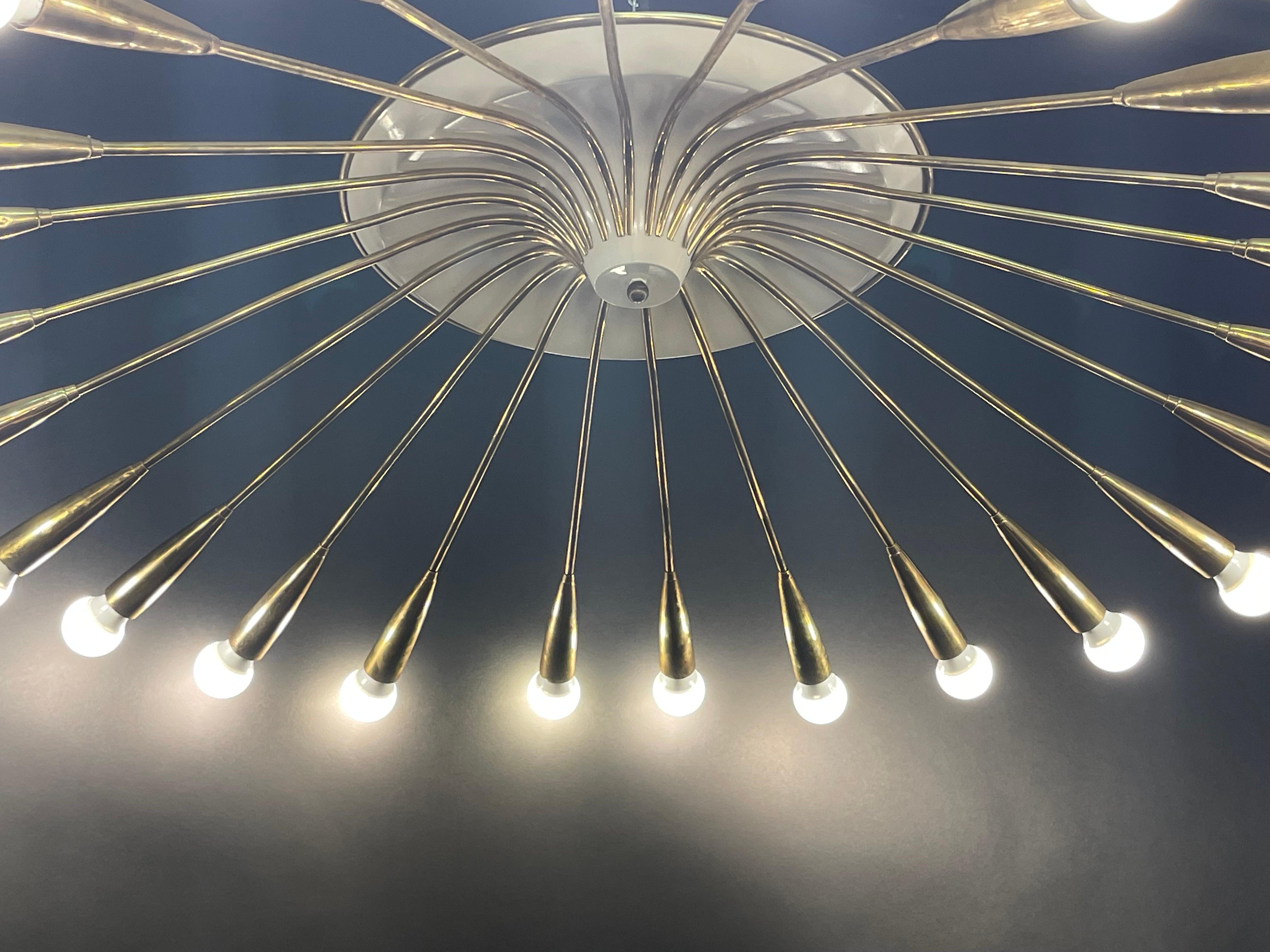 Giant Polished Brass 24 - Light  Sputnik Flush Mount, Germany, 1950s For Sale 1