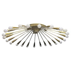 Giant Polished Brass 24 - Light  Sputnik Flush Mount, Germany, 1950s
