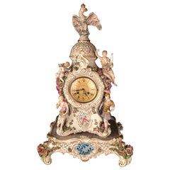Giant Porcelain Clock Germany Old Plastic Flowers and Characters