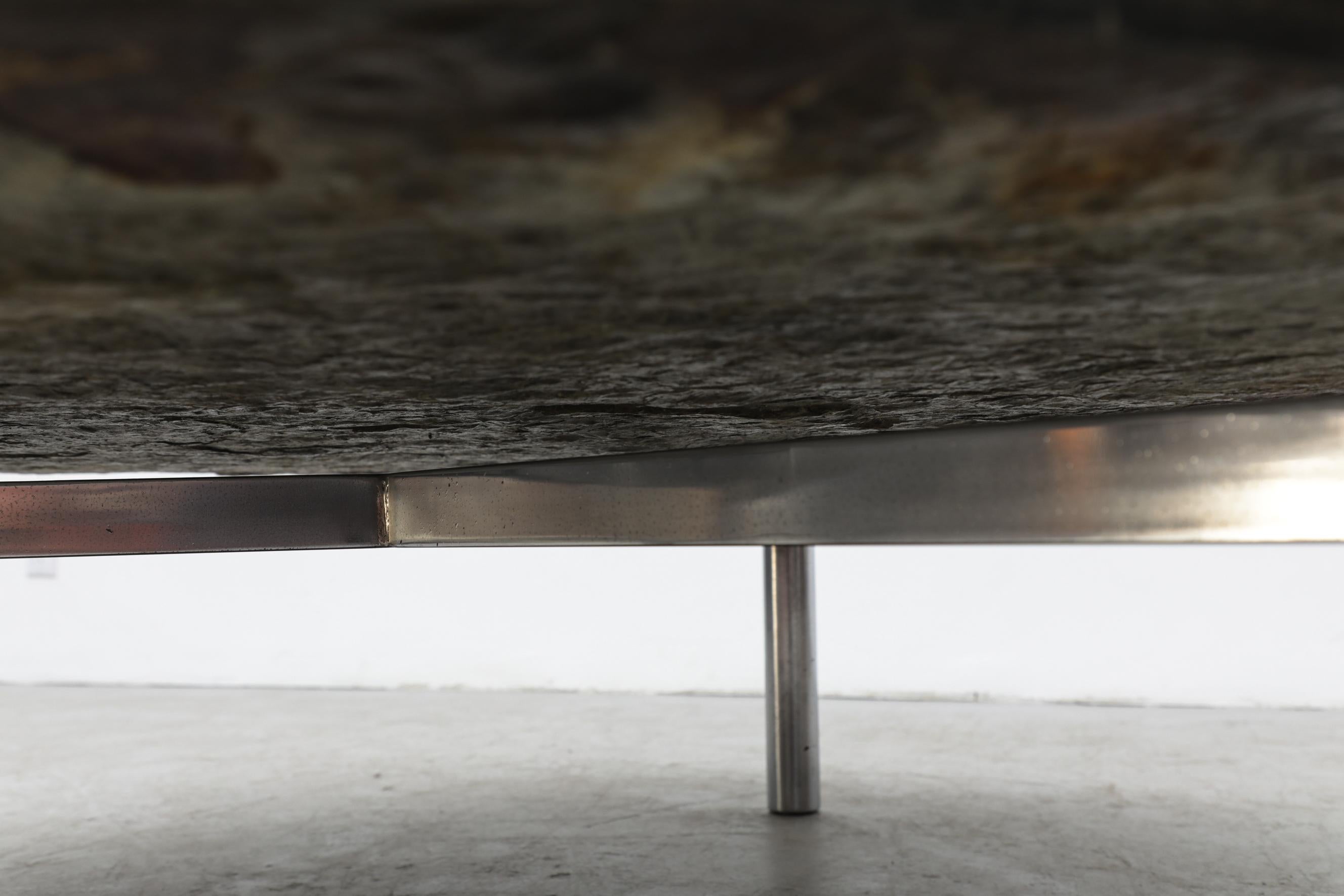 Giant Poul Kjerholm Inspired Stone and Chrome Coffee Table 6