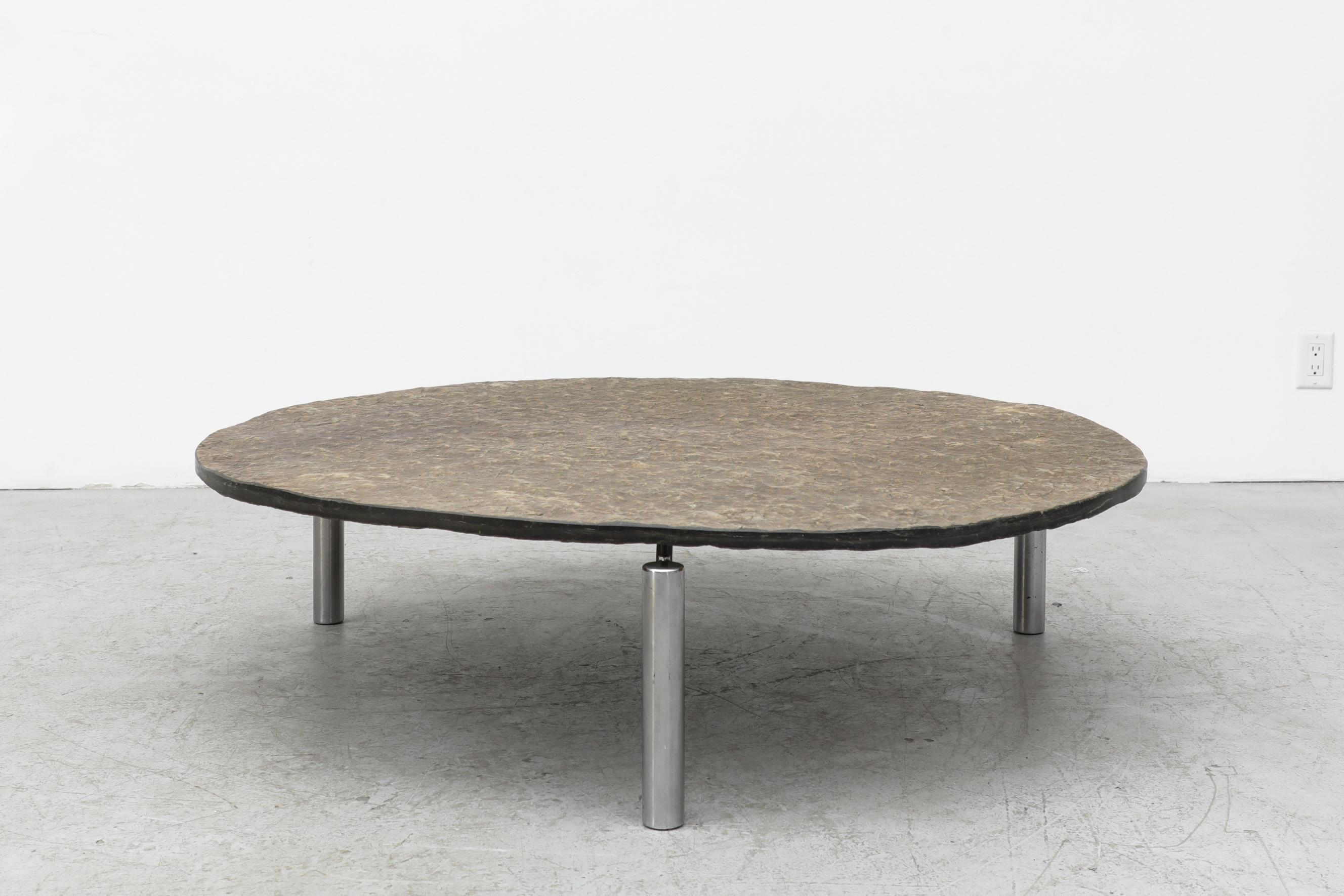 Dutch Giant Poul Kjerholm Inspired Stone and Chrome Coffee Table