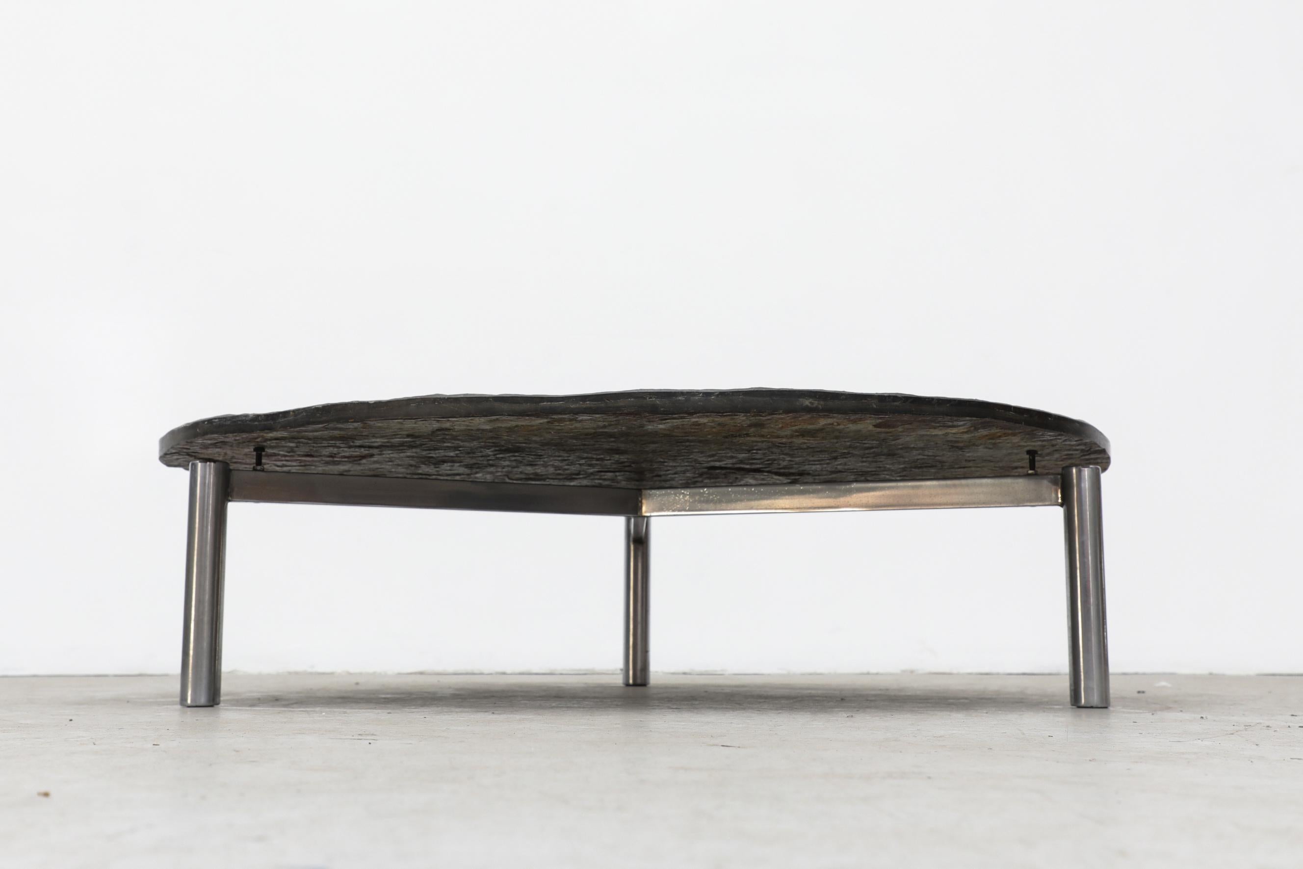 Late 20th Century Giant Poul Kjerholm Inspired Stone and Chrome Coffee Table