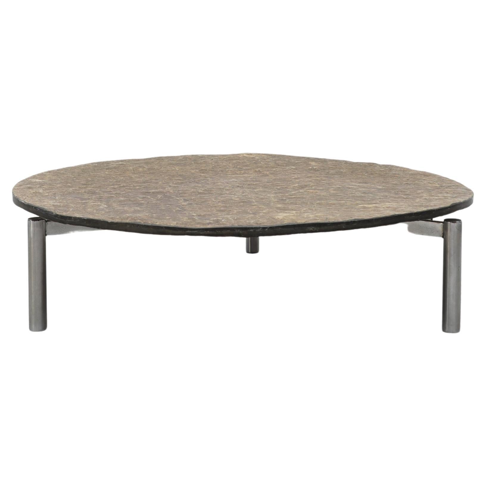 Giant Poul Kjerholm Inspired Stone and Chrome Coffee Table