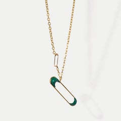 Giant Punk Pin Stone Necklace in 18k Gold and Malachite by Hannah Martin London