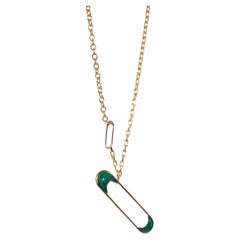 Giant Punk Pin Stone Necklace in 18k Gold and Malachite by Hannah Martin London