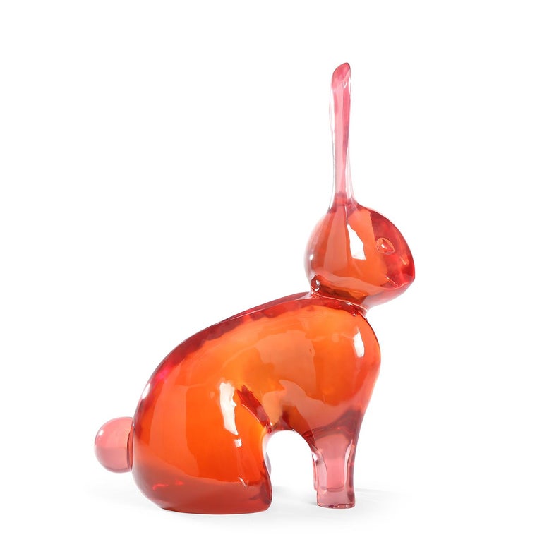 Modern Giant Rabbit Sculpture in Red Lucite