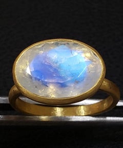 Giant Rainbow Moonstone 14K Yellow Gold Stackable Cocktail Ring