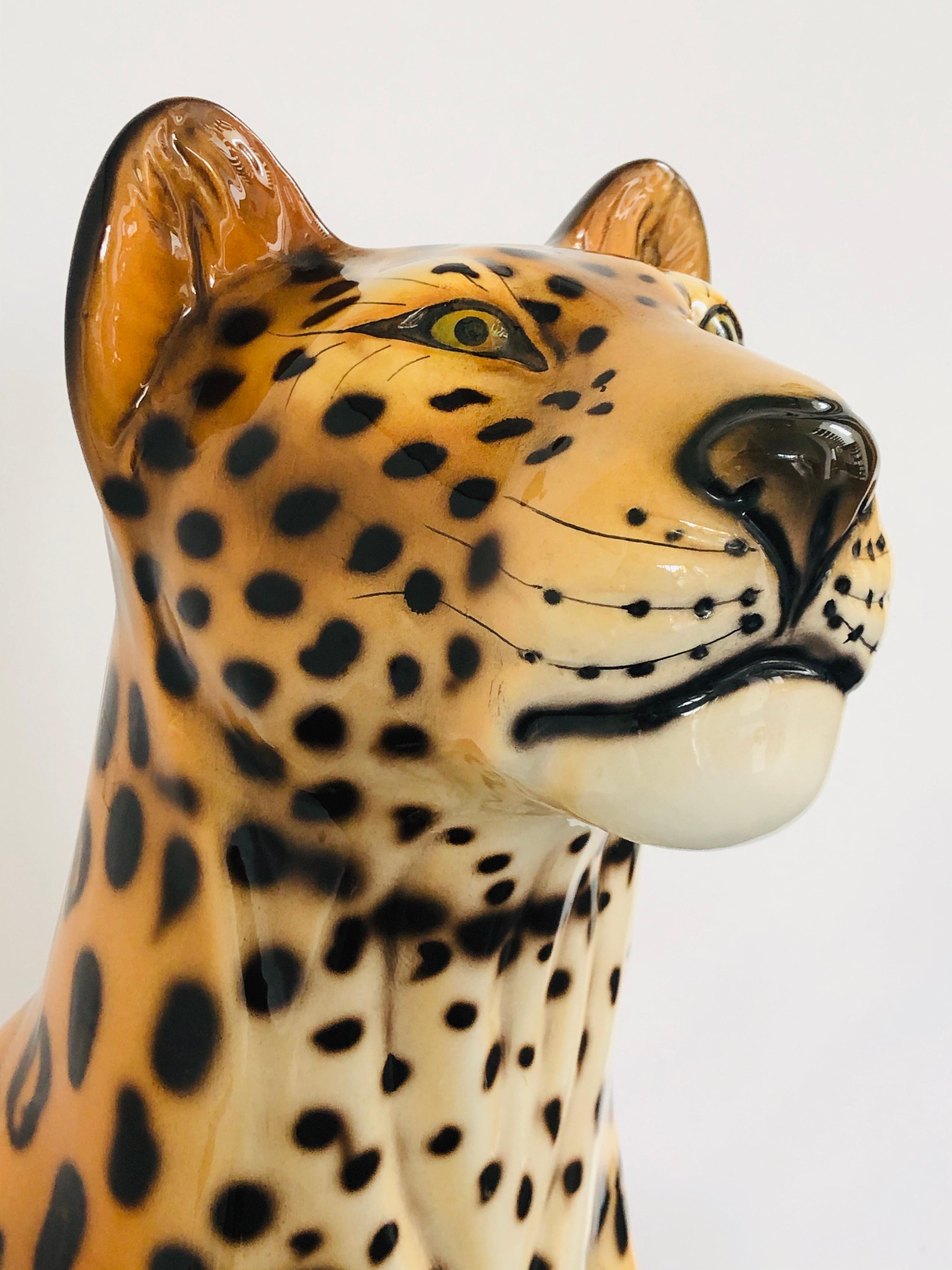 Italian Giant Rare Ceramic Leopard Decorative Sculpture, Italy, 1960s