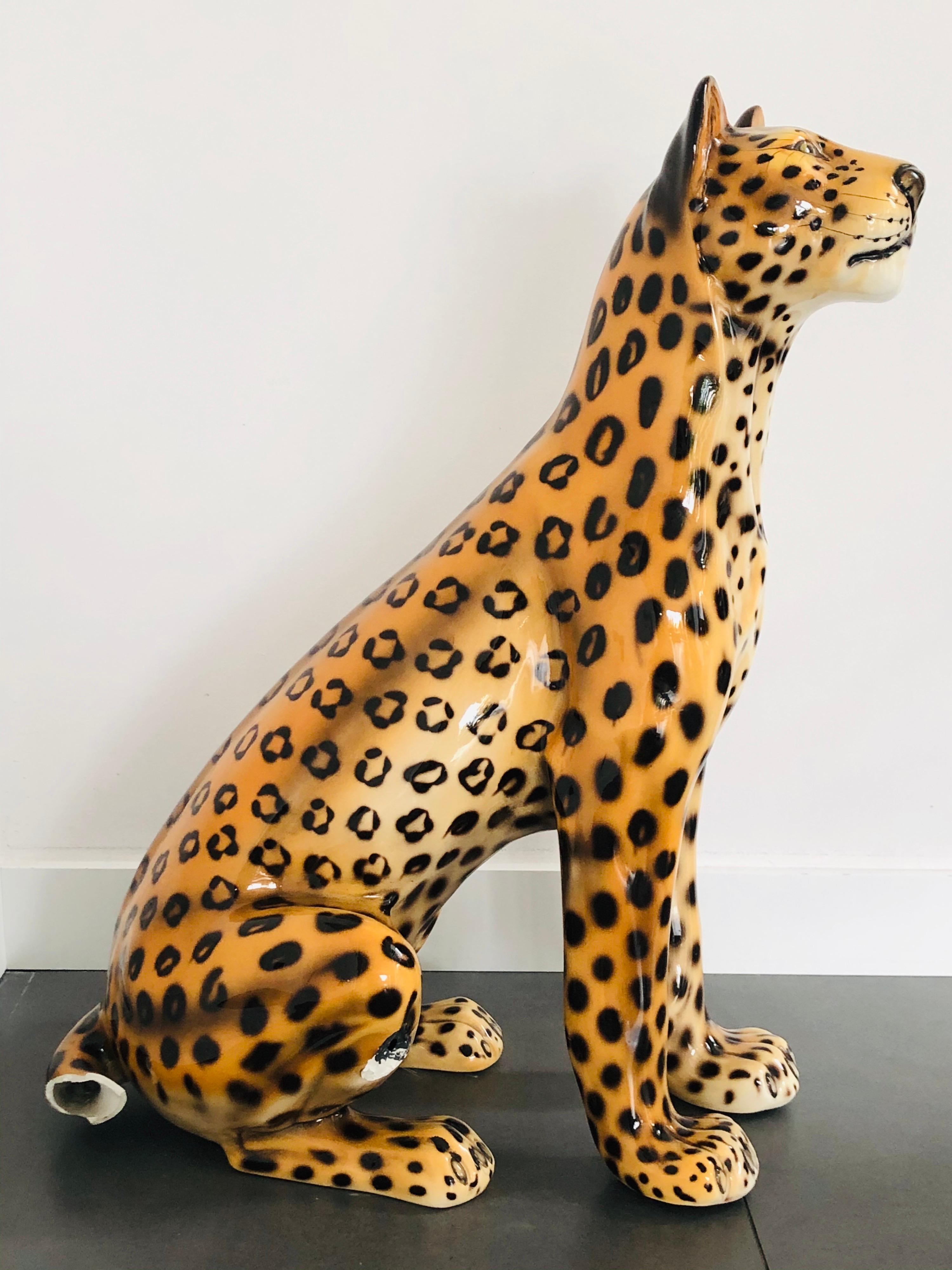 Giant Rare Ceramic Leopard Decorative Sculpture, Italy, 1960s In Good Condition In 05-080 Hornowek, PL