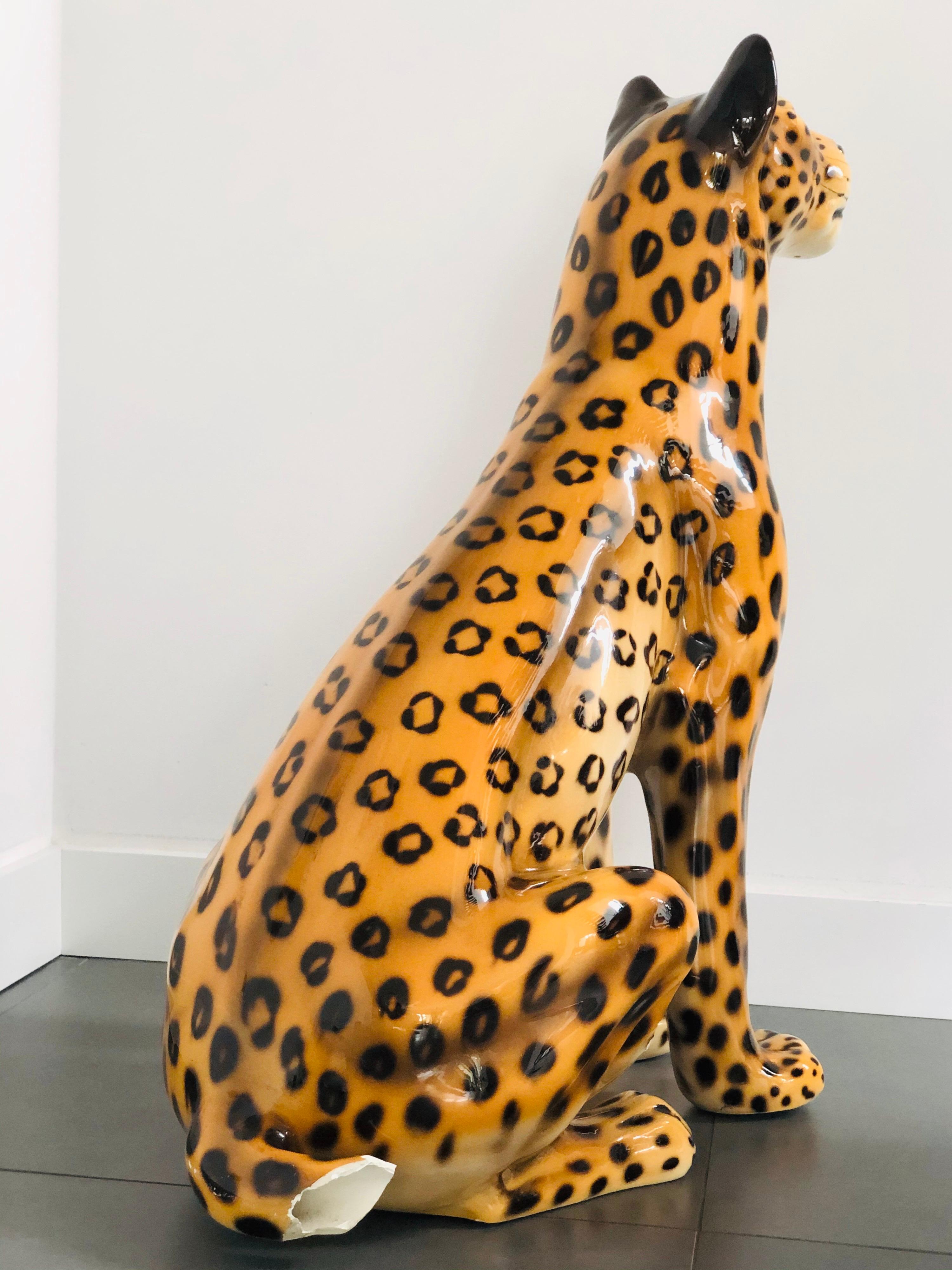 Riesige:: seltene dekorative Leoparden-Skulptur aus Keramik:: Italien:: 1960er Jahre 3