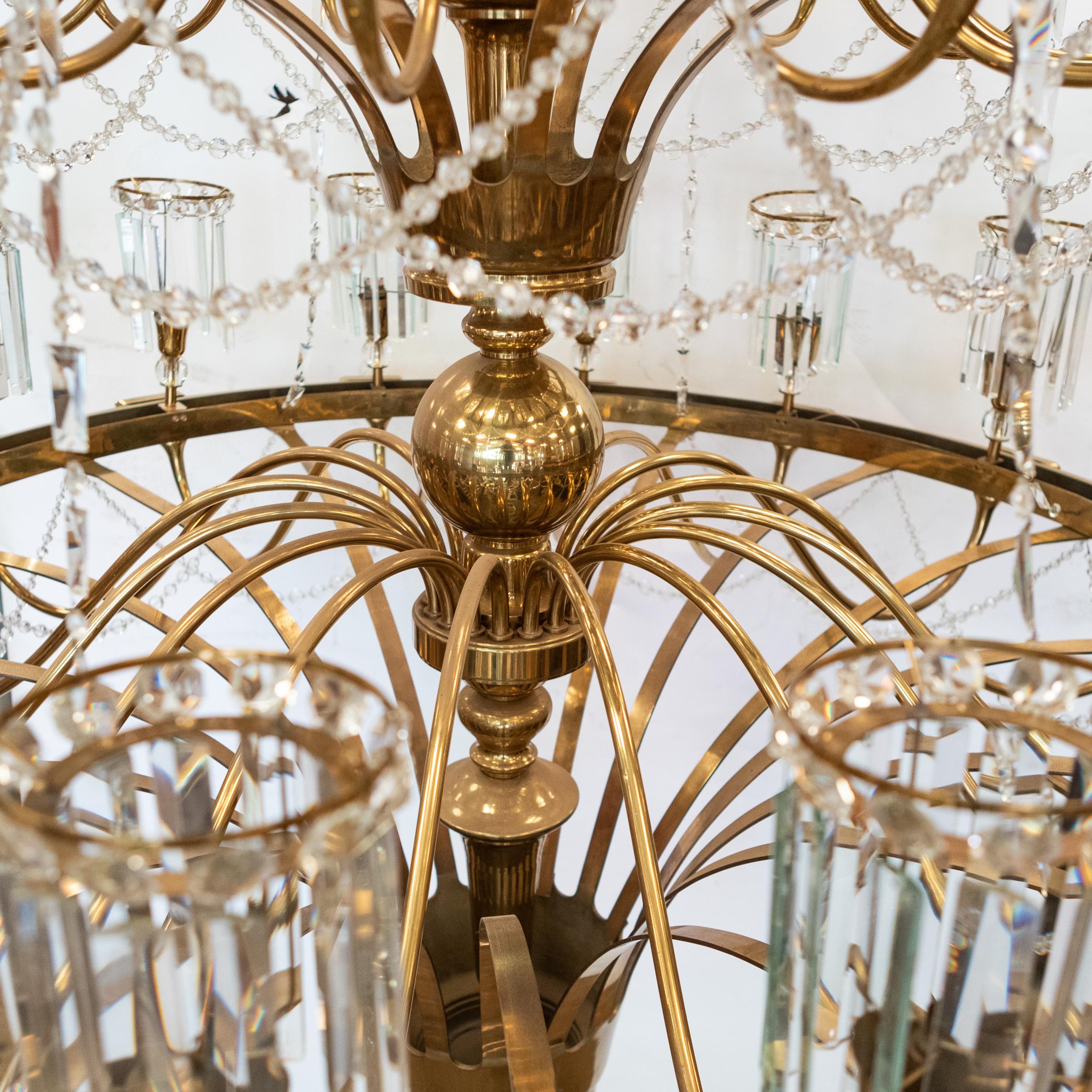 Giant Reclaimed Brass & Crystal Chandelier  >4m Tall For Sale 6