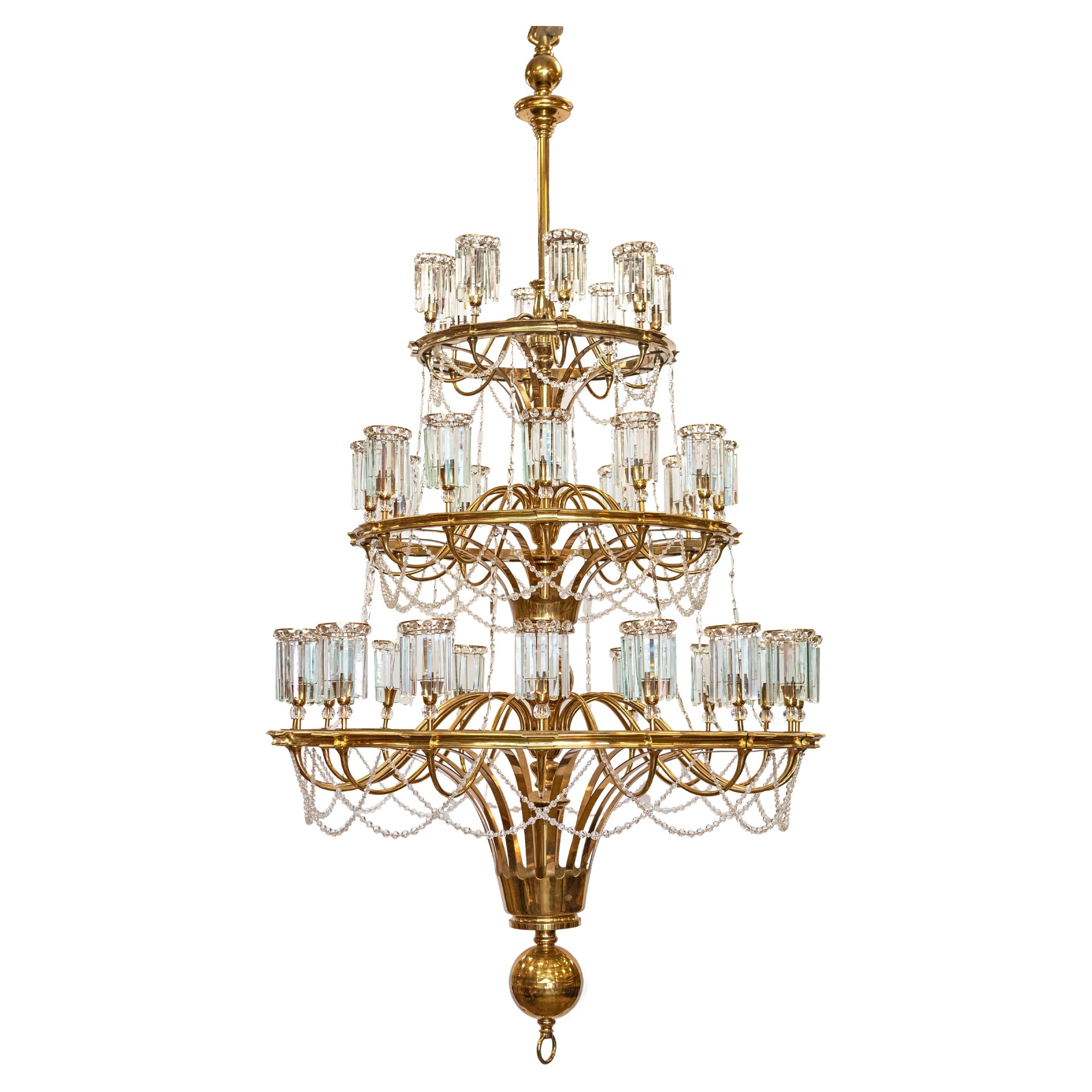 Giant Reclaimed Brass & Crystal Chandelier  >4m Tall