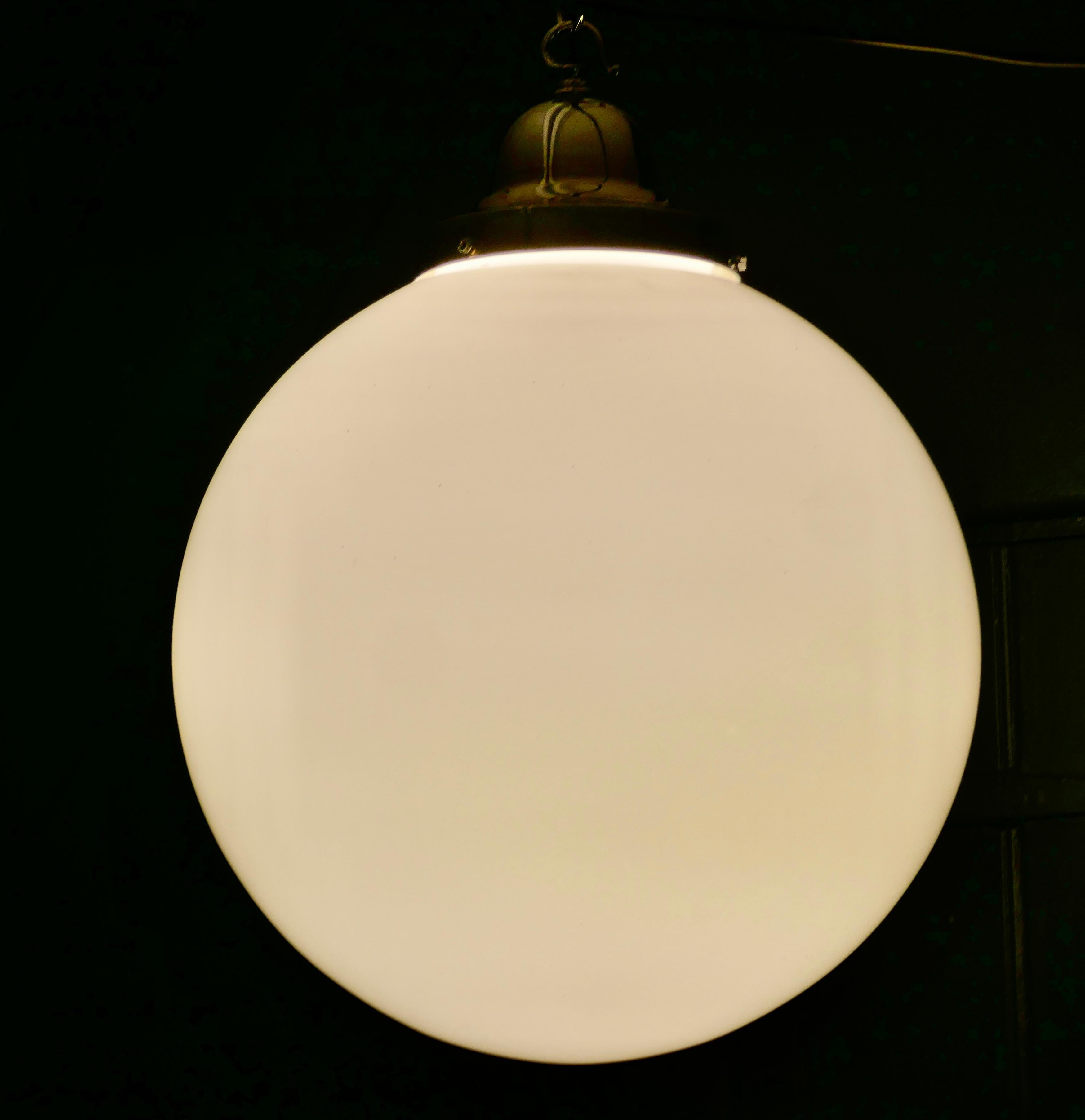 Opaline Glass Giant Retro Glass Globe Hanging Light  We have 2 of these beautiful large lamps  For Sale