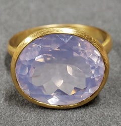 Giant Rose de France Amethyst Yellow Gold Stackable Cocktail Ring