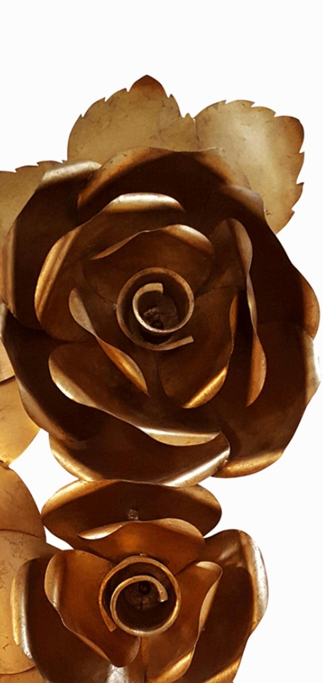 Giant Rose Wall Sconce in 24Ct Gold Leaf Wrought Iron by Emporio san Firenze 1
