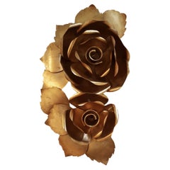 Giant Rose Wall Sconce in 24Ct Gold Leaf Wrought Iron by Emporio san Firenze