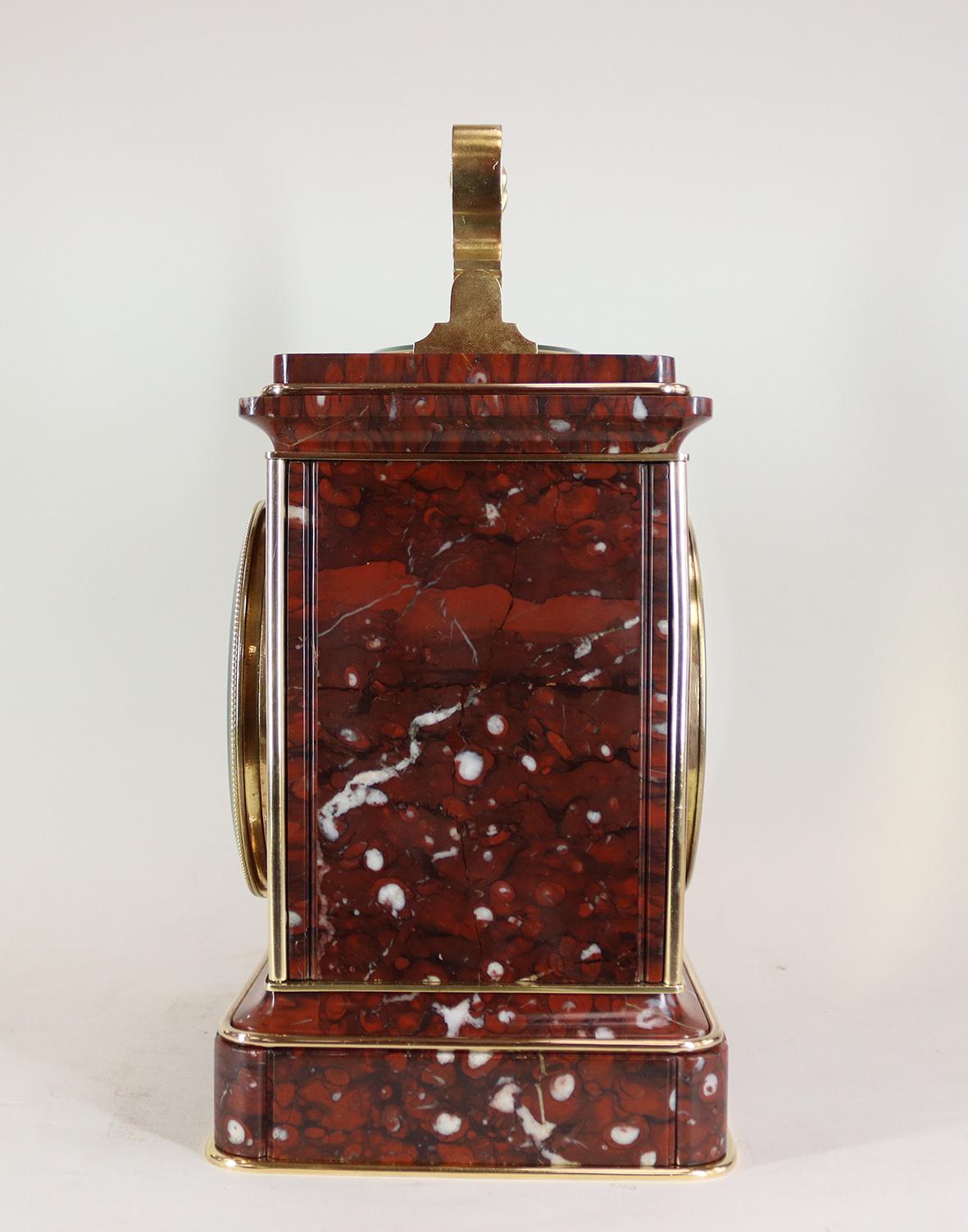 French Giant Rouge Marble Carriage Clock For Sale