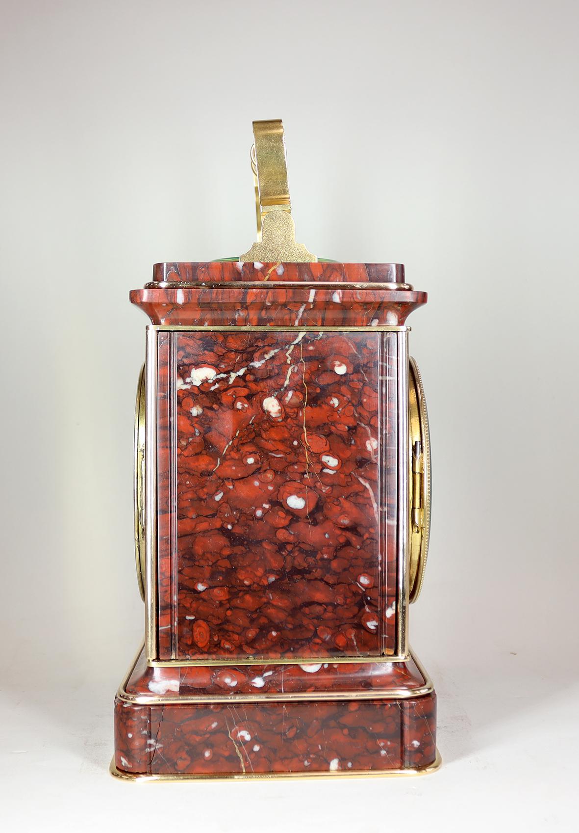 Ormolu Giant Rouge Marble Carriage Clock For Sale