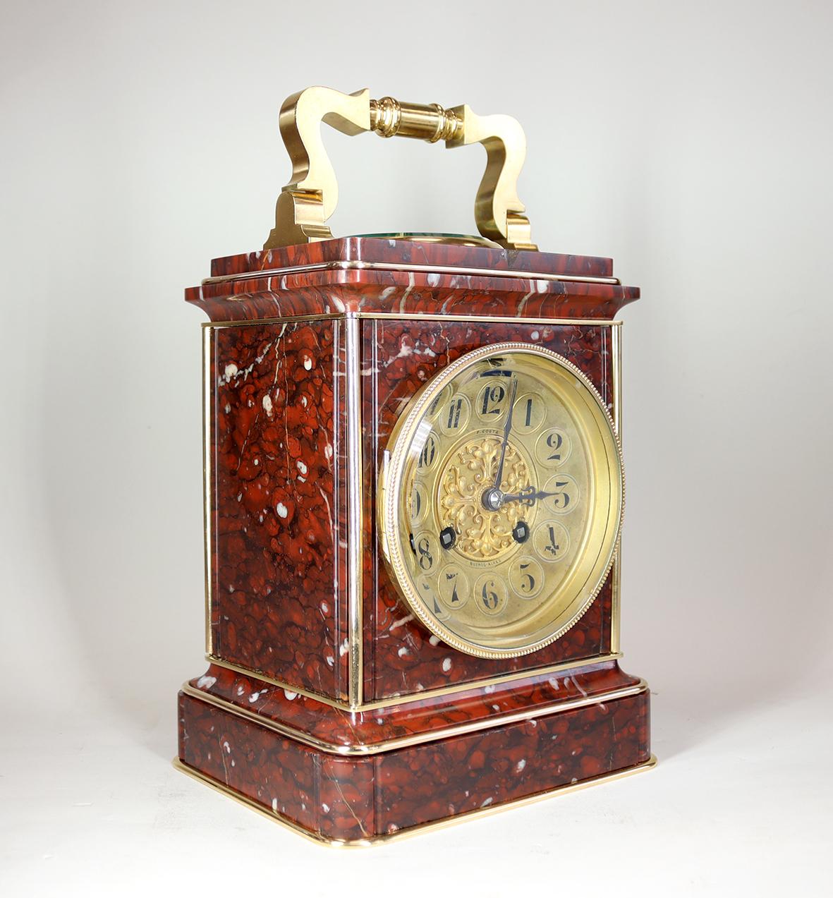 Giant Rouge Marble Carriage Clock For Sale 1
