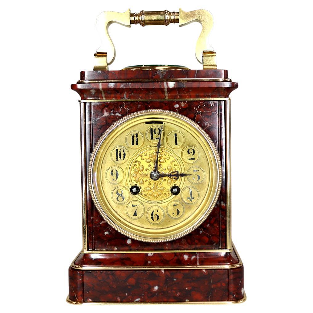 Giant Rouge Marble Carriage Clock