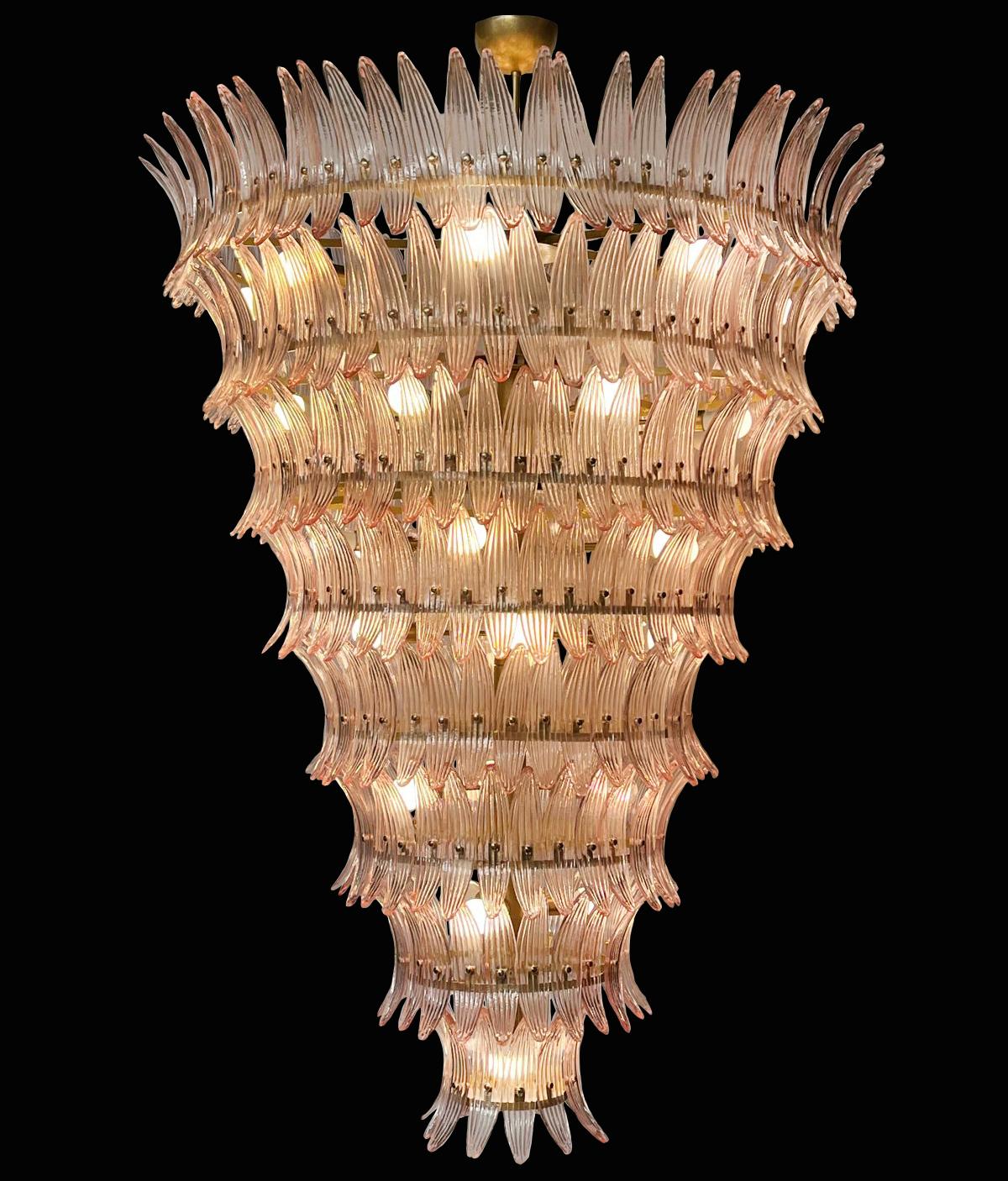Giant Royal Pink Palmette Chandelier, Murano In Excellent Condition For Sale In Budapest, HU