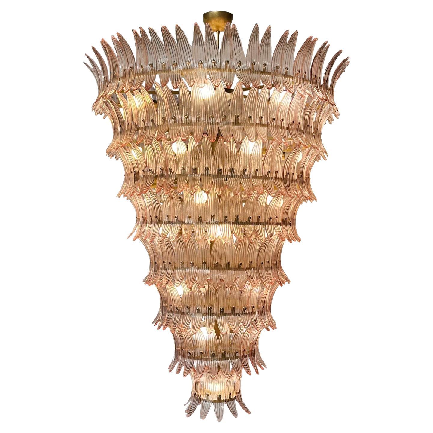 Lustre géant en palmettes roses royales, Murano