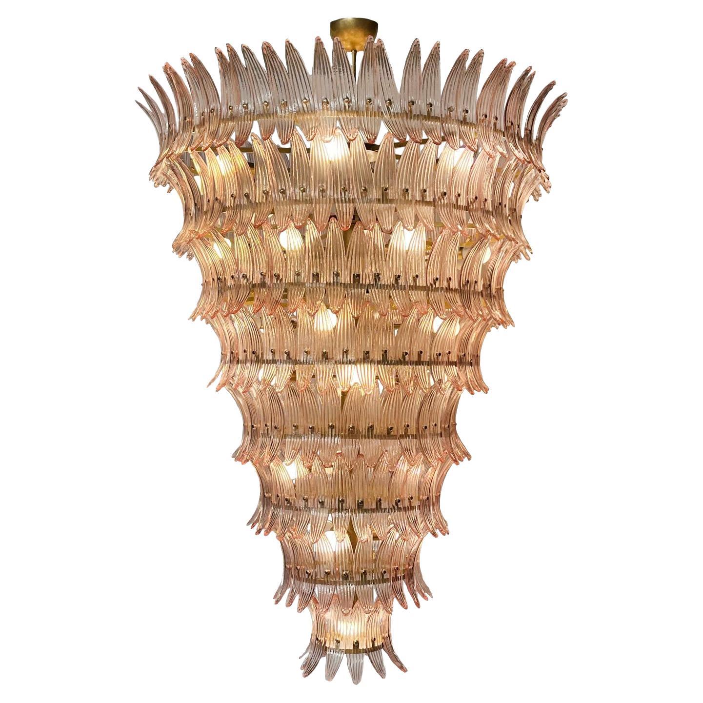 Giant Royal Pink Palmette Chandelier, Murano