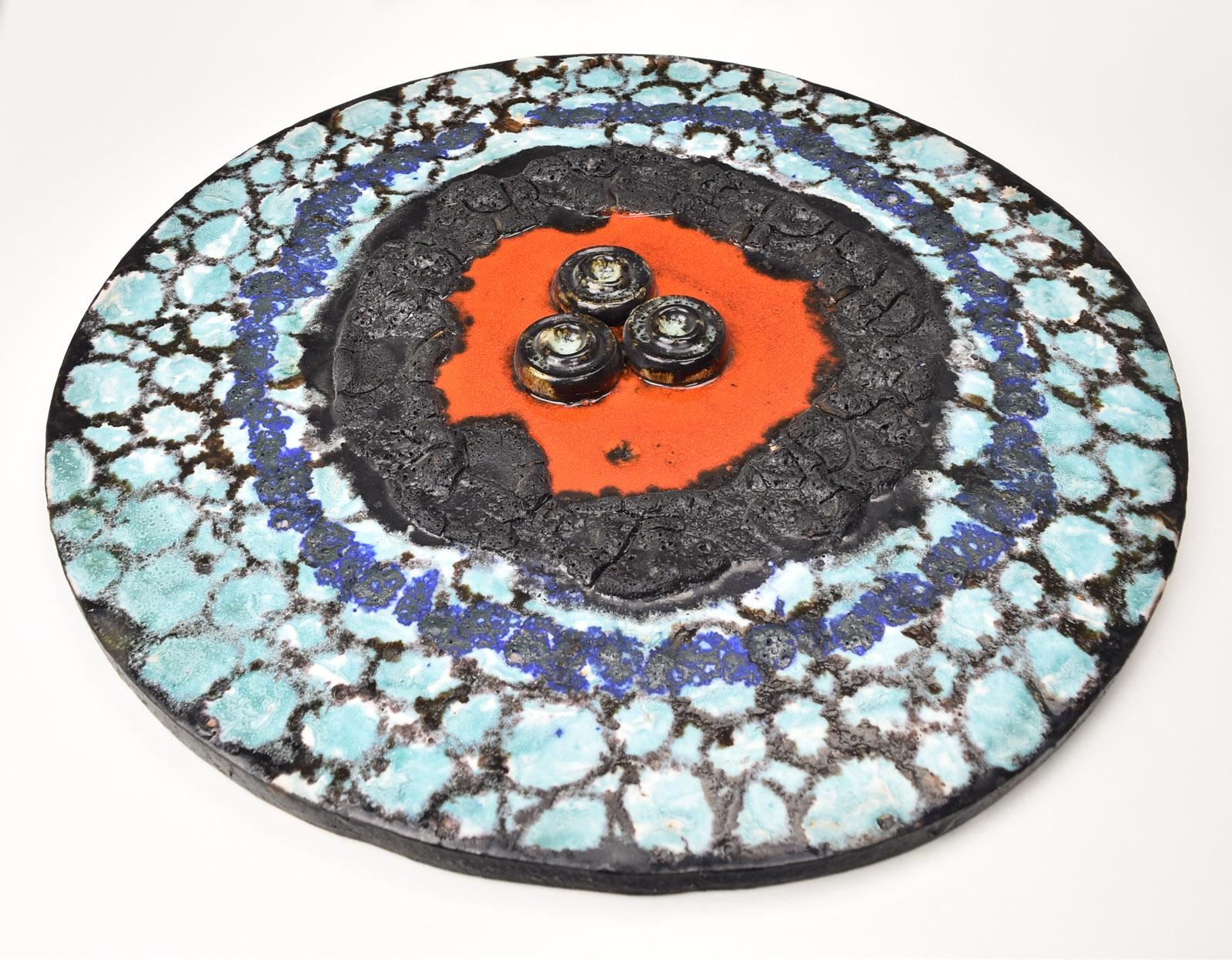 German Giant Ruscha Fat Lava Wall Disc Sculpture Mid Century Modern Pottery Art For Sale