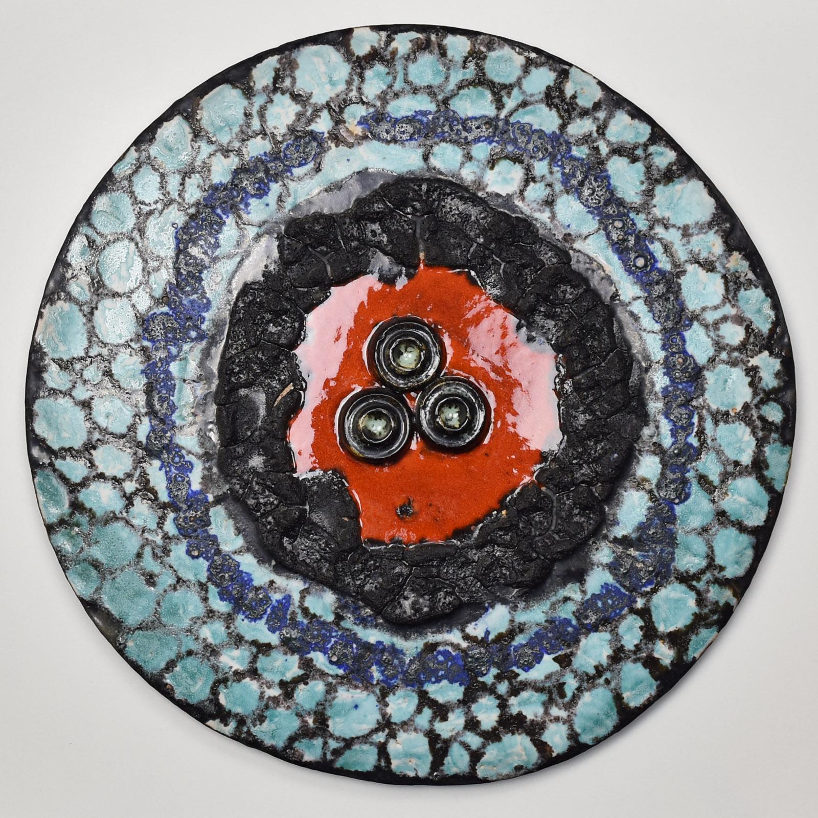 Mid-20th Century Giant Ruscha Fat Lava Wall Disc Sculpture Mid Century Modern Pottery Art For Sale