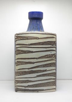Vase zigzag géant emblématique de Scheurich en céramique émaillée bleu sable et beige, années 1970