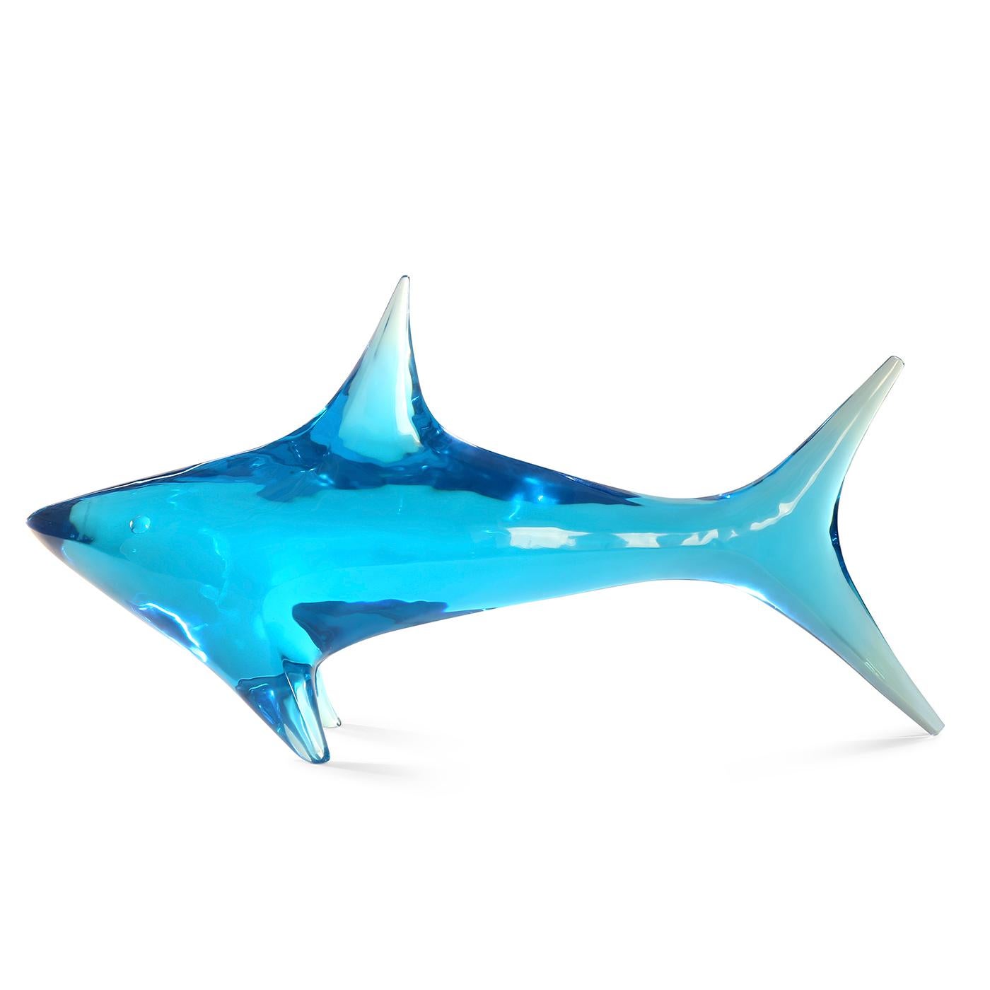 Surreal size. A mesmerizing must-have in cool blue acrylic, our Giant Shark is the definition of creature chic. It looks fab anchoring a tablescape or makes a great focal point in an unused fireplace.

Our oversized acrylic sculptures start their