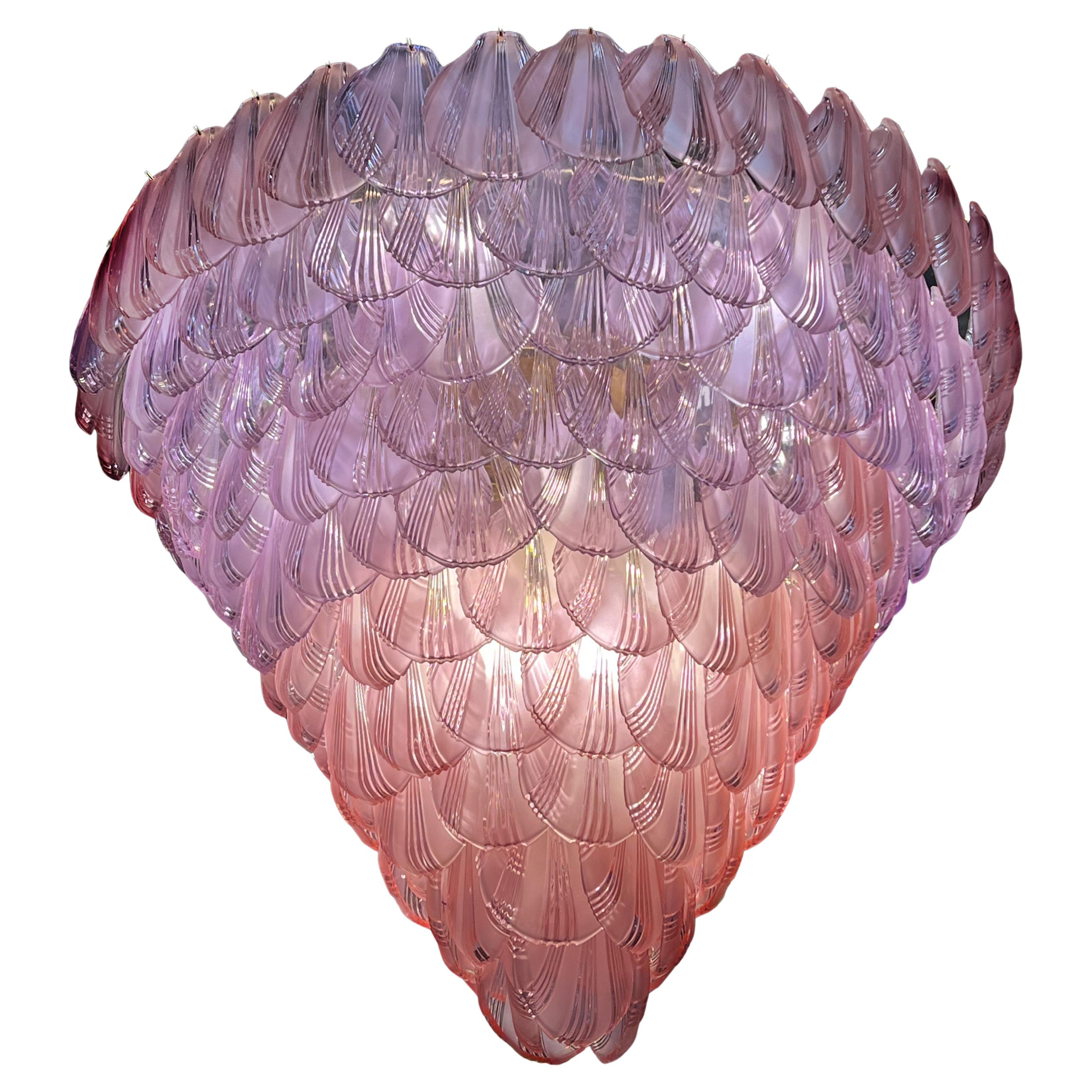 Giant Shell Pink Glass Chandelier, Murano