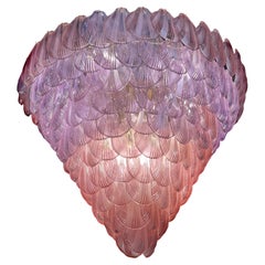 Giant Shell Pink Glass Chandelier, Murano