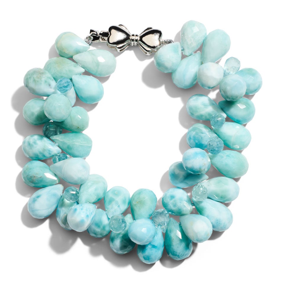 Bracciale a goccia gigante in larimar blu cielo e acquamarina del Brasile