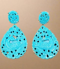 Giant Sleeping Beauty Turquoise Drop 14K Gold Earrings