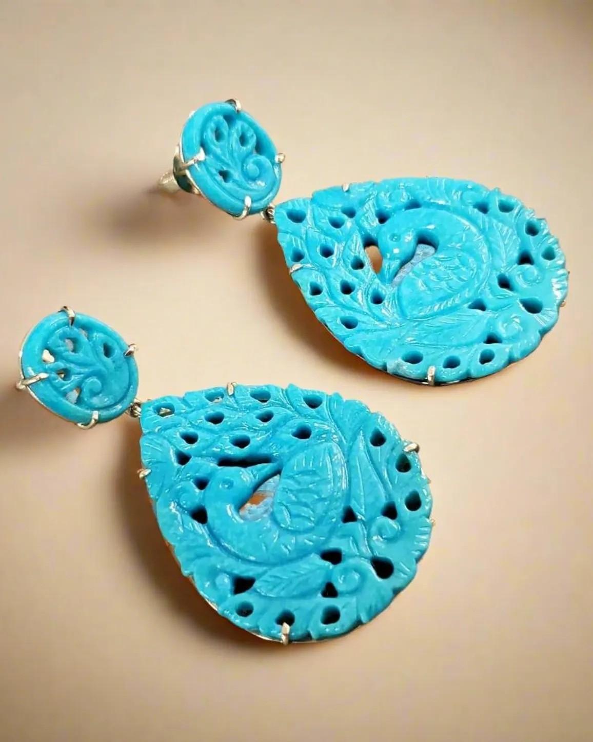 Taglio a goccia Orecchini a goccia in oro 14K con turchese gigante della Bella Addormentata in vendita