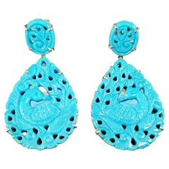 Giant Sleeping Beauty Turquoise Drop 14K Gold Earrings