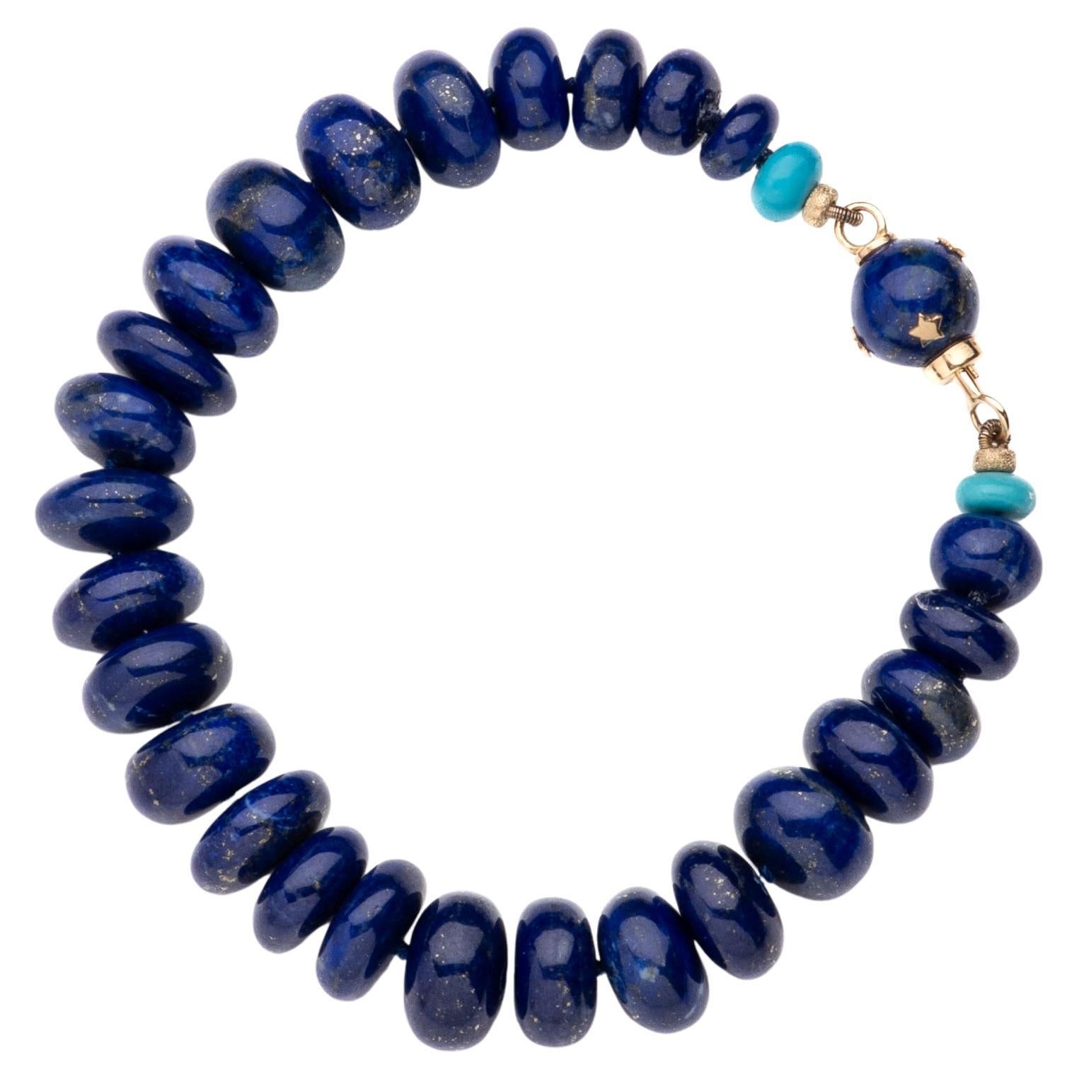 Giant Sleeping Beauty Turquoise & Lapis 14K Gold Bracelet