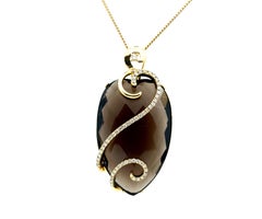 GIANT Smokey Quartz Diamond Pendant 14K Yellow Gold .44ct Mined Zeghani