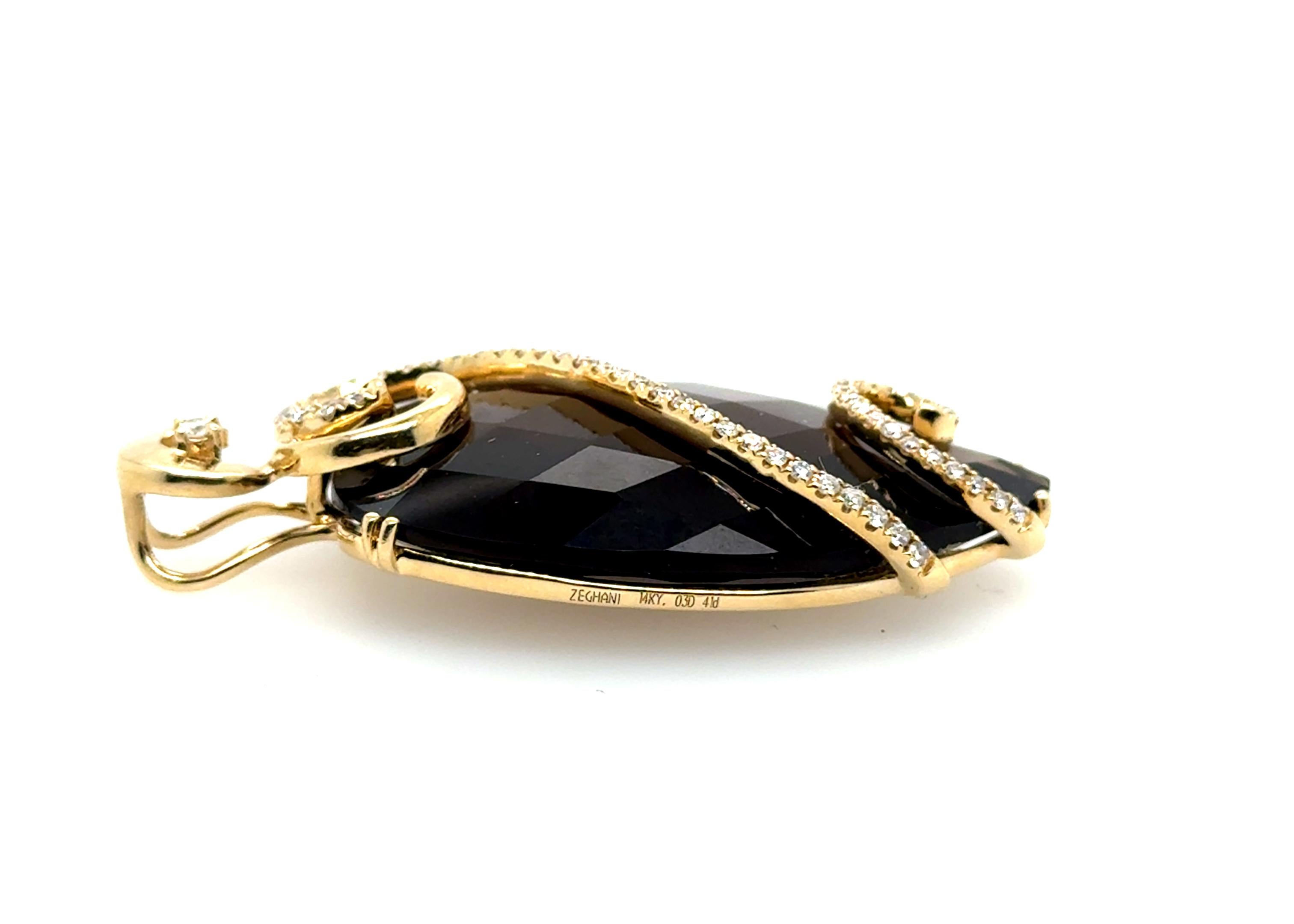 COLGANTE DE DIAMANTES CUARZO HUMOSO 14K ORO AMARILLO .44ct ZEGHANI MINADO Entrecruzado en venta