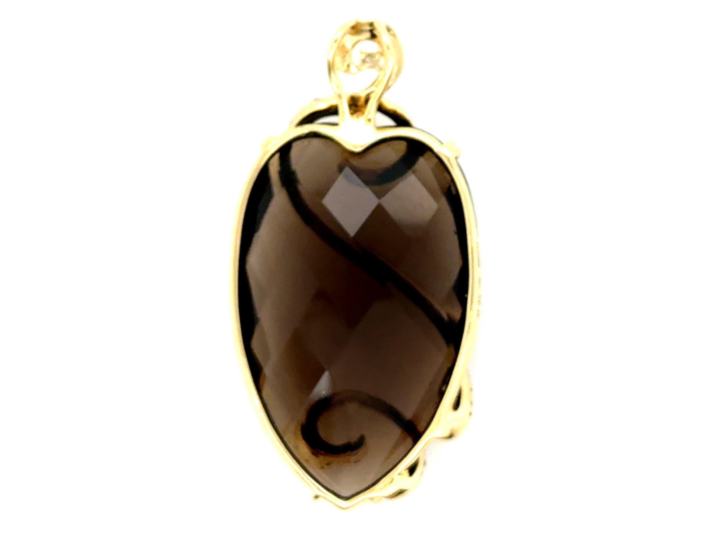 COLGANTE DE DIAMANTES CUARZO HUMOSO 14K ORO AMARILLO .44ct ZEGHANI MINADO en venta 1