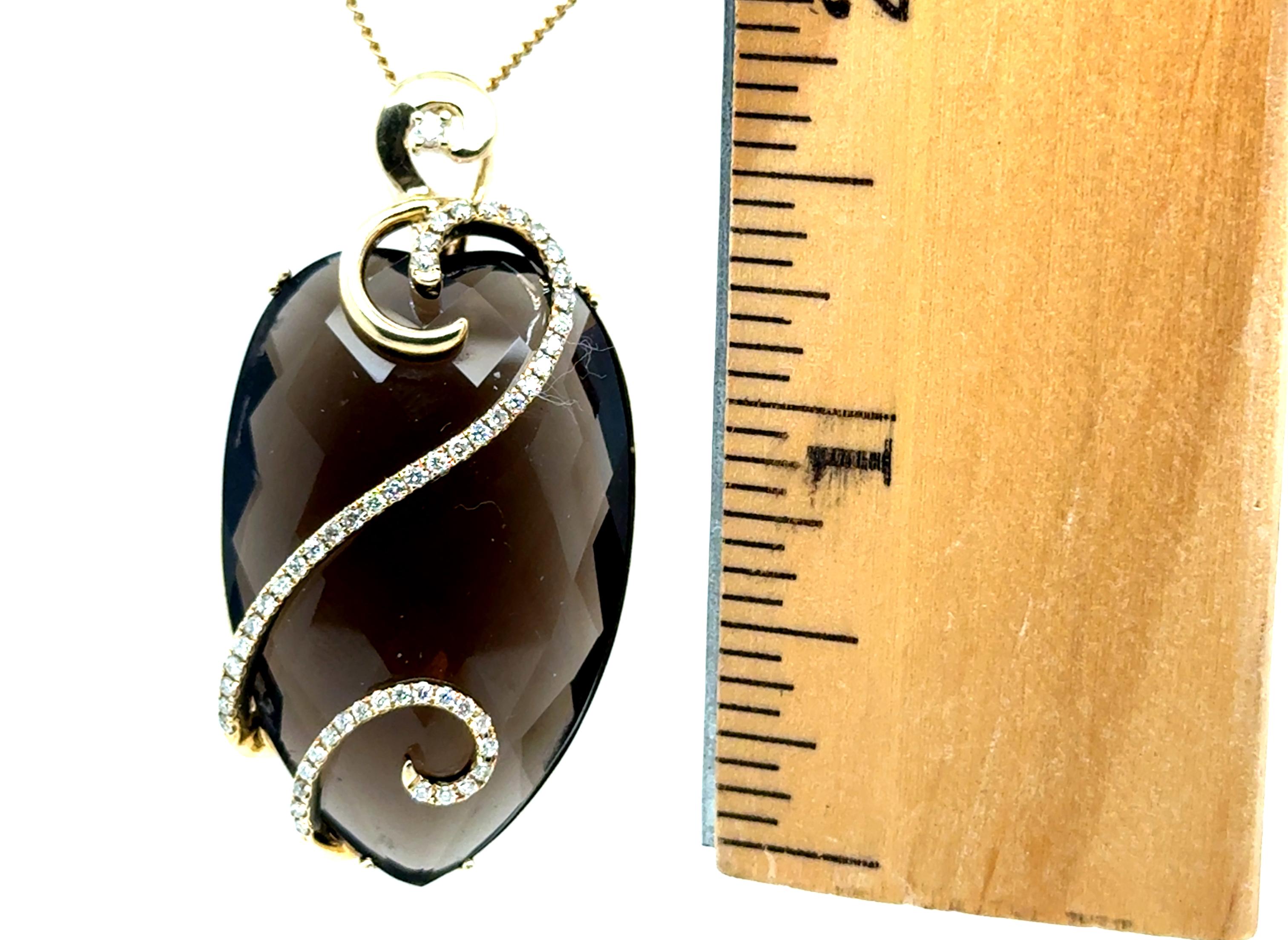 COLGANTE DE DIAMANTES CUARZO HUMOSO 14K ORO AMARILLO .44ct ZEGHANI MINADO en venta 2