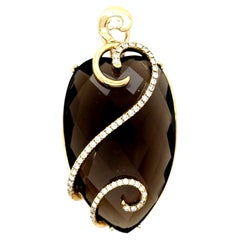 GIANT Smokey Quartz Diamond Pendant 14K Yellow Gold .44ct Mined Zeghani