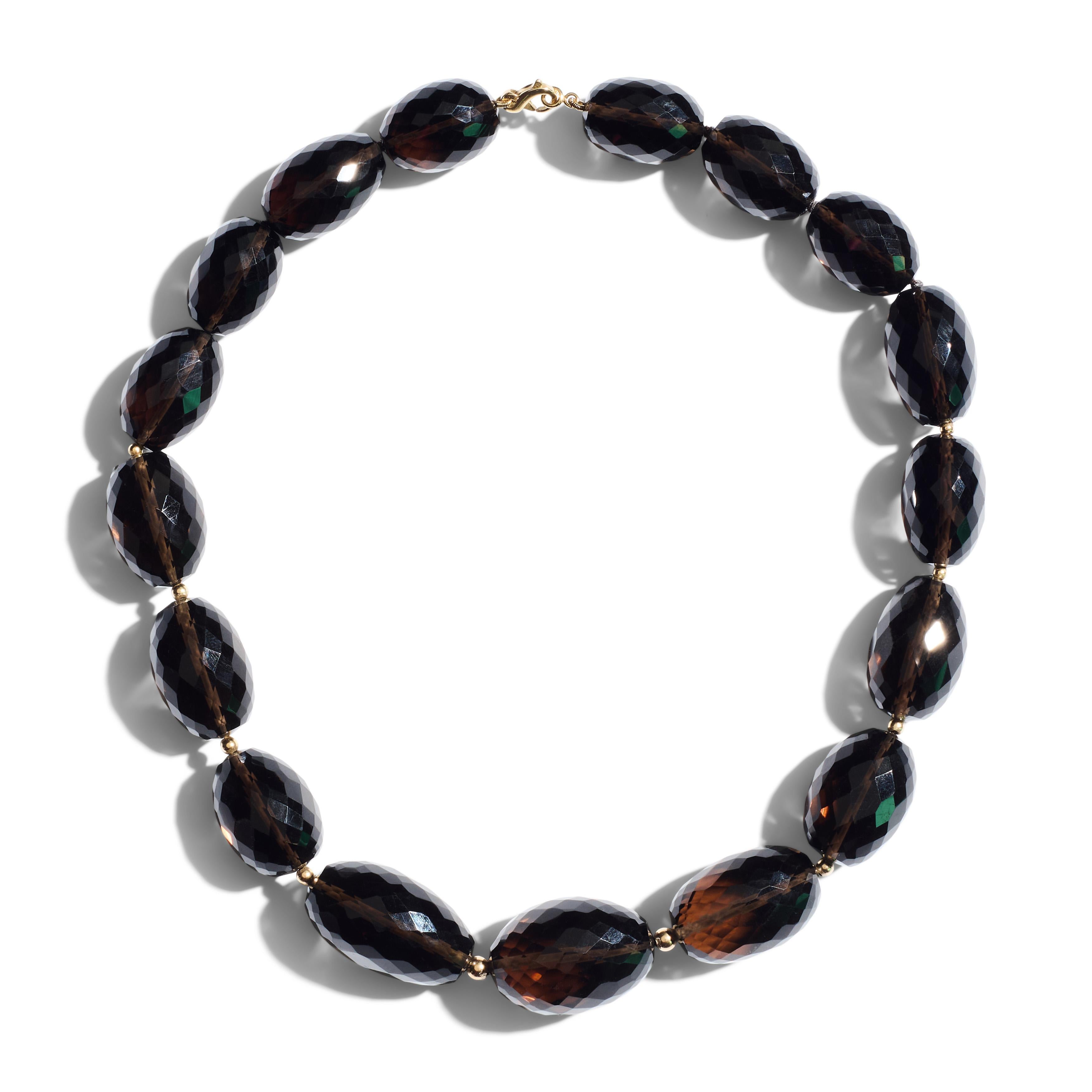 Giant 14K Yellow Gold Smoky Quartz Beaded Necklace