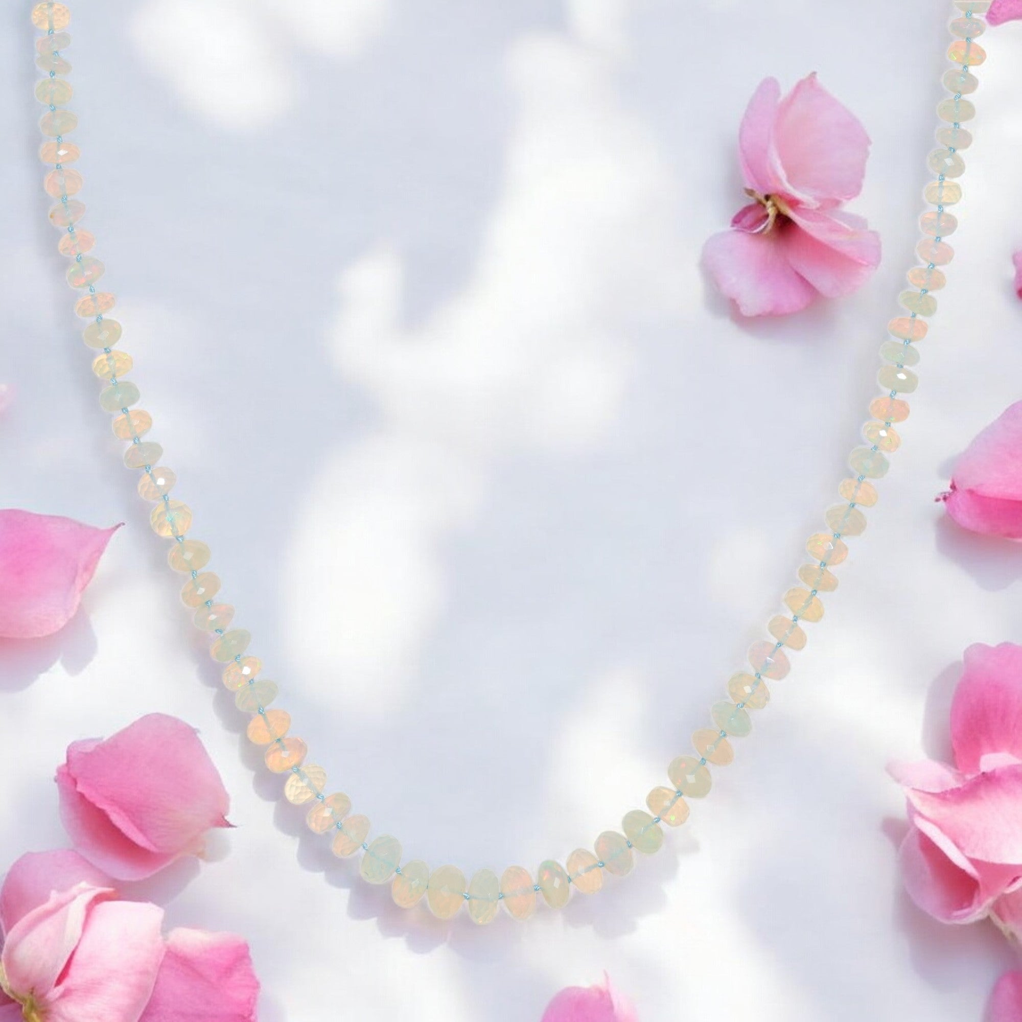 Genuine Ethiopian Opal Facet Beaded 14K Gold Necklace