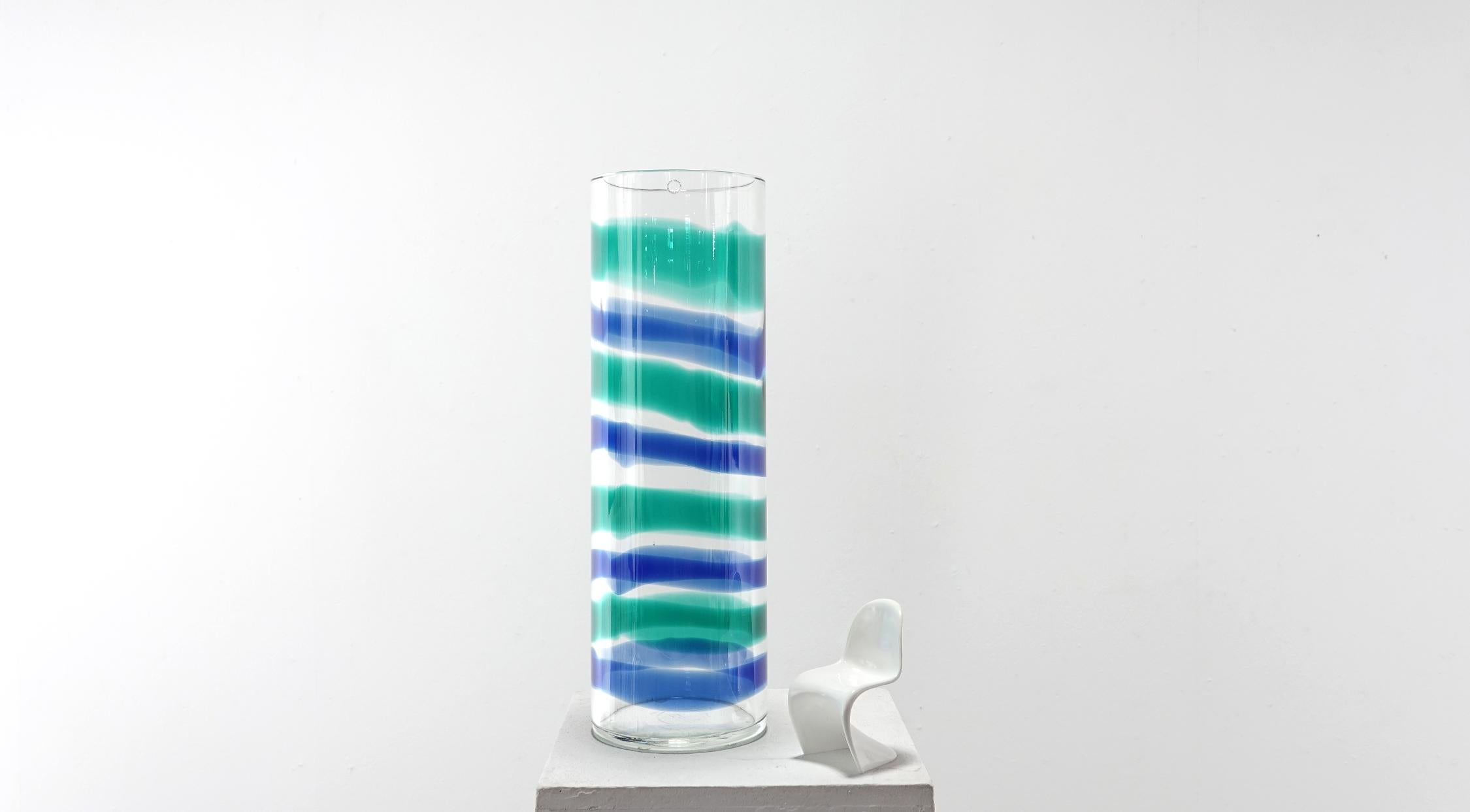 Murano Glass Giant Studio Venini Vase with Polychrome Stripes Venini, Production of 1998