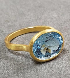 Giant Swiss Blue Topaz Yellow Gold Stackable Cocktail Ring