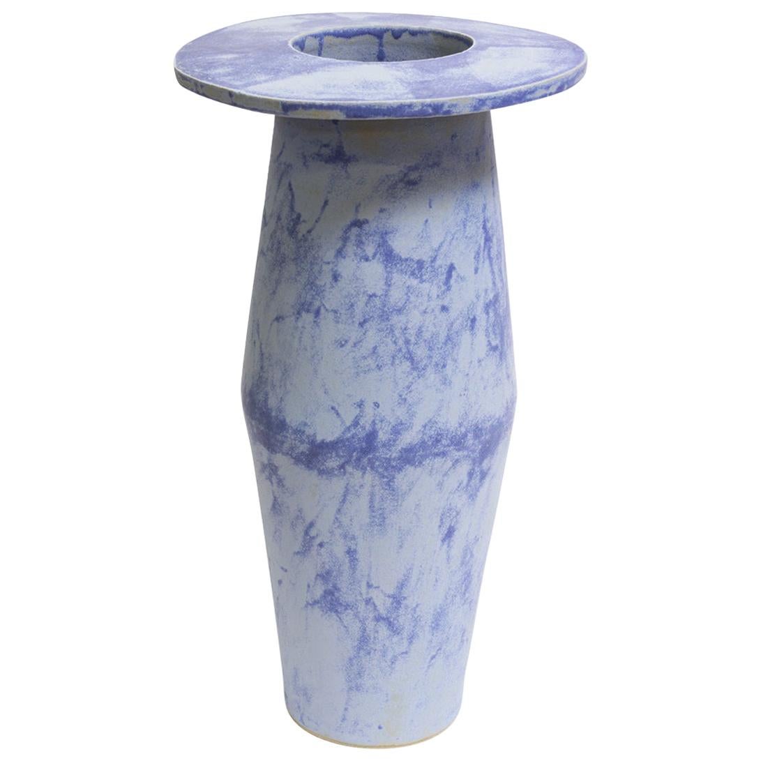 Giant Tall Saucer Contemporary Ceramic Vase in Matte Blue