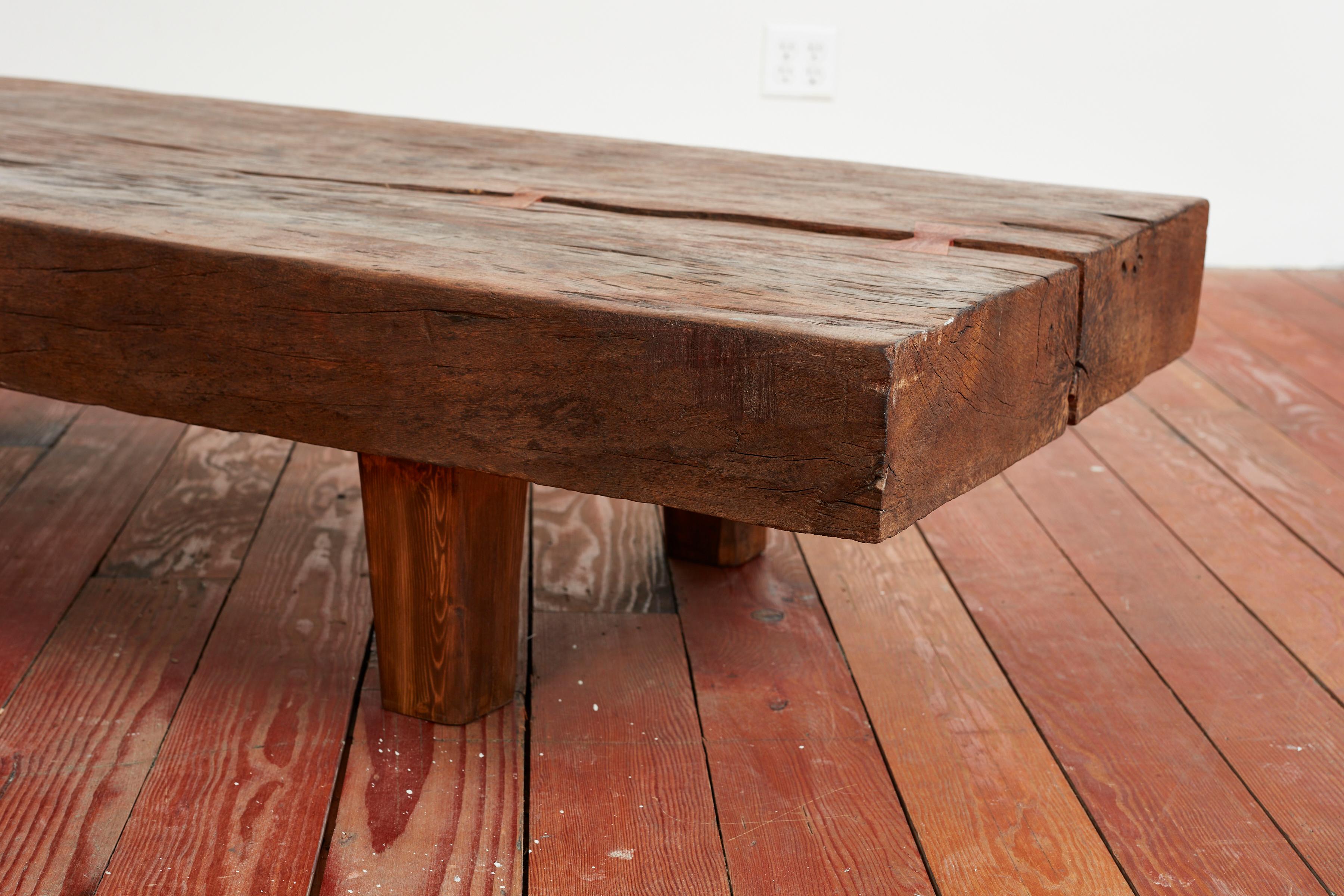 Giant Teak Slab Bench In Good Condition In Beverly Hills, CA