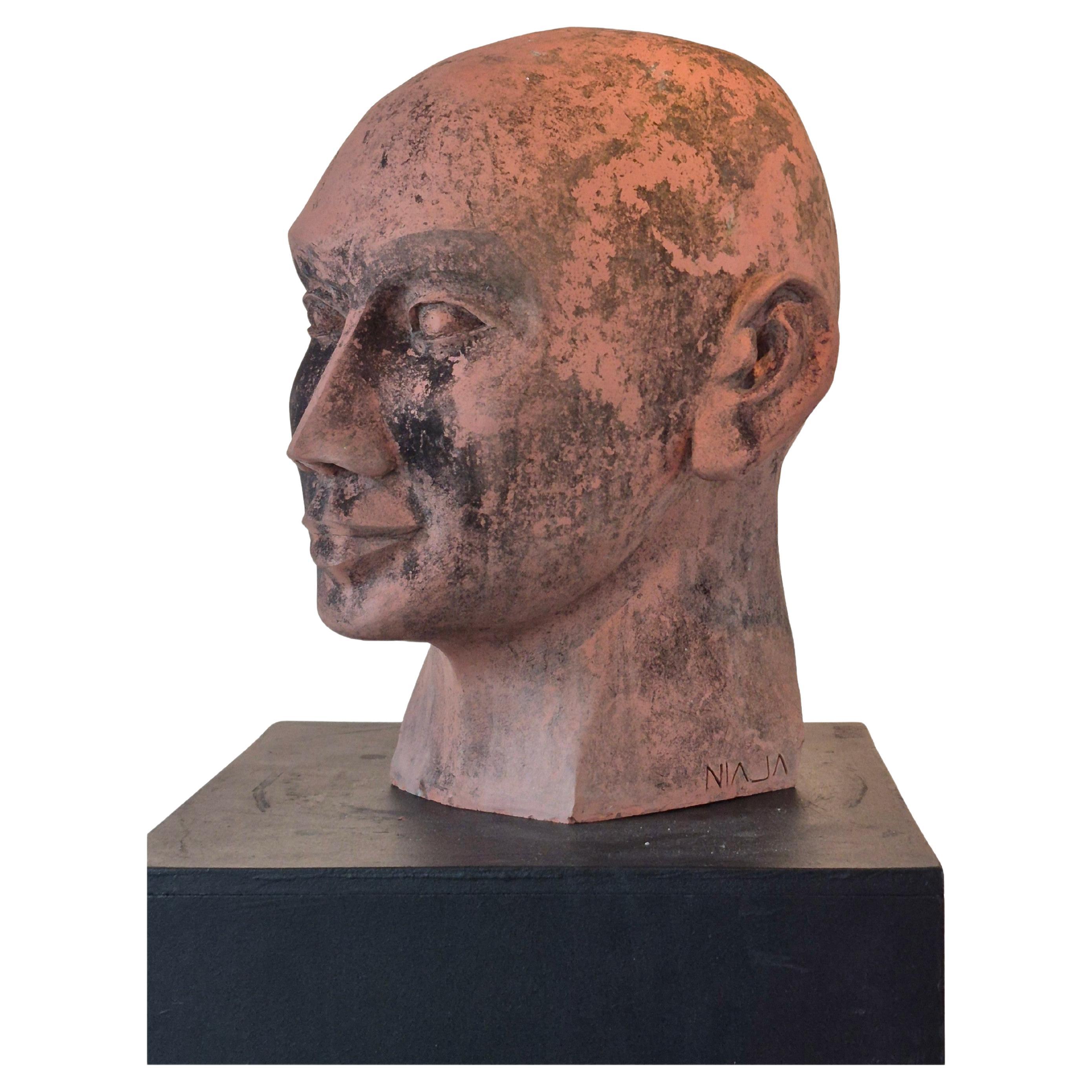 Scultura di testa gigante in terracotta in vendita